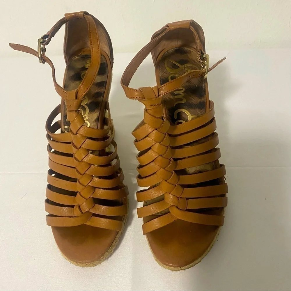 Sam Edelman Women’s Annabel Jute Wedge 4” Size 7M Brown Leather.